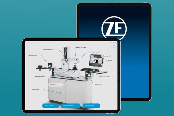 Screenshot der ZF Friedrichshafen AG AR-App zeigt Werkzeugvoreinstellgerät mit Beschriftung der Komponenten