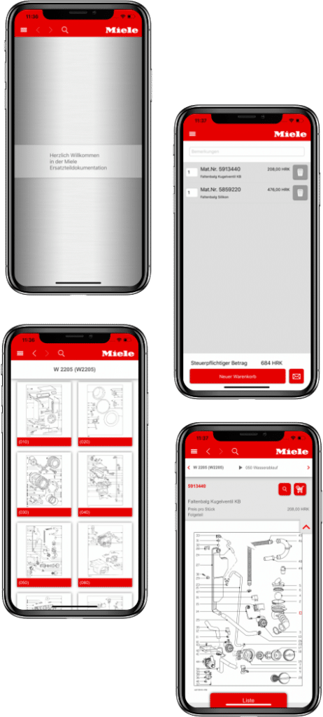 Miele-App, vier Screenshots