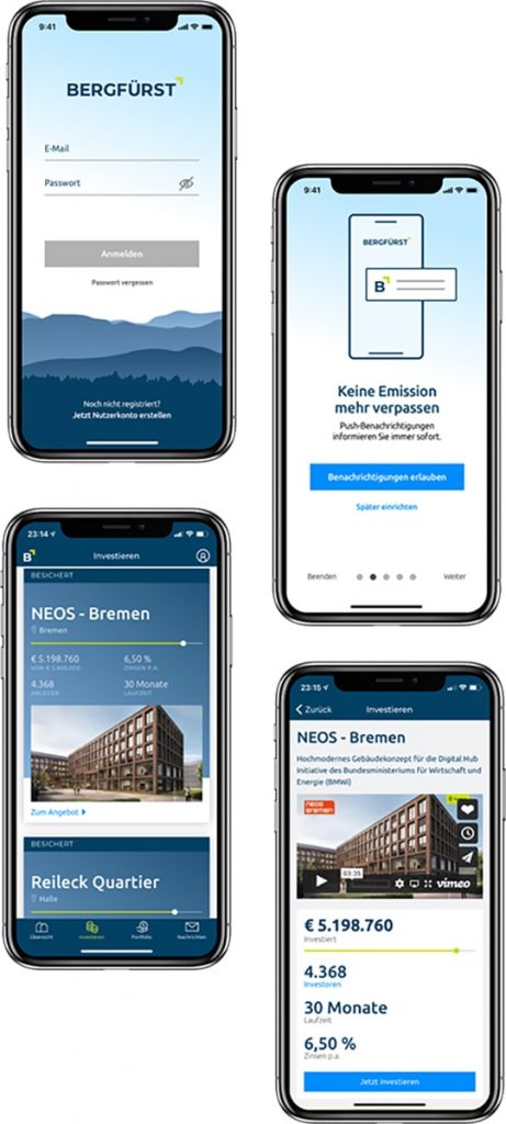 Bergfürst App, vier Screenshots