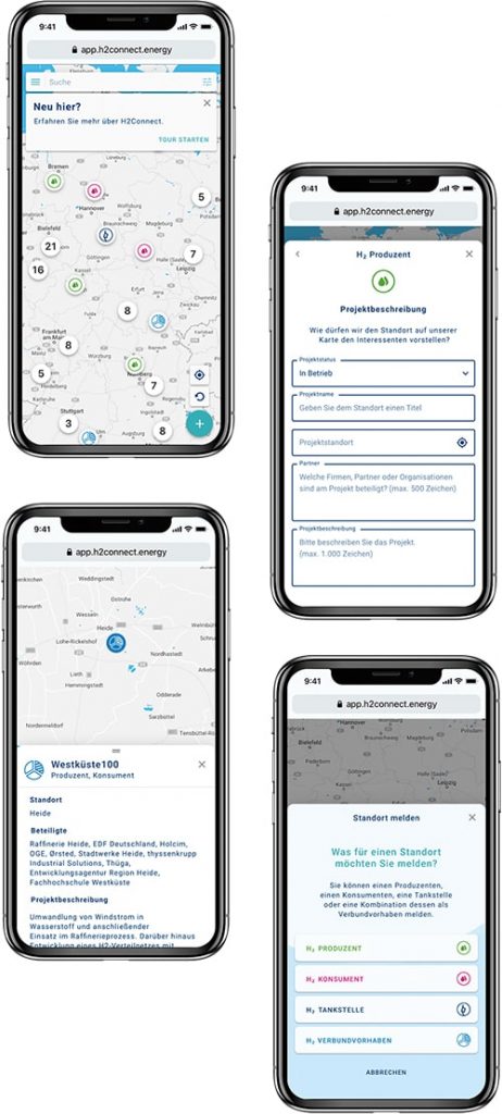 OGE H2onnect App, vier Screenshots