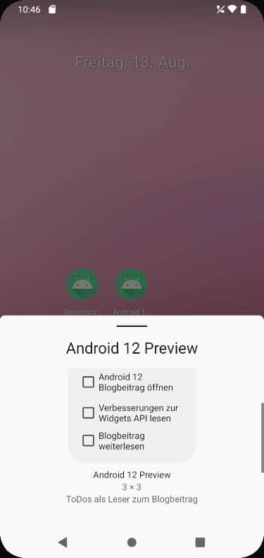 Android 12 Widget Previewlayout Beschreibung