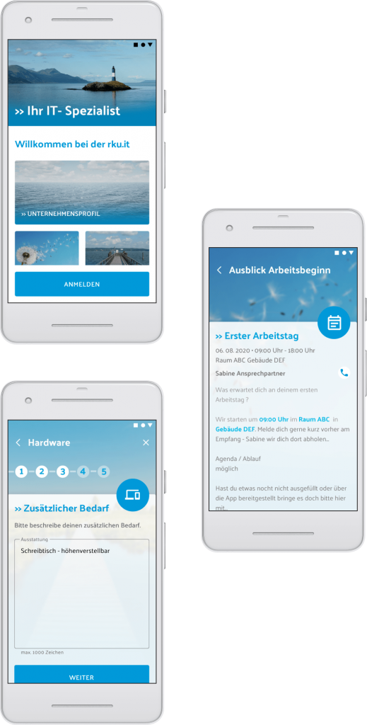 rku IT Onboarding-App, drei Screenshots