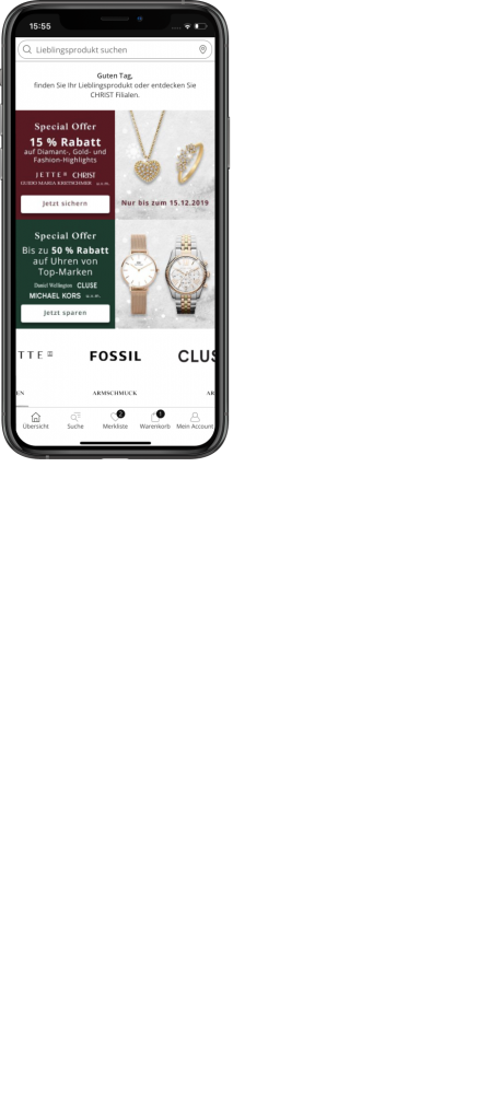 CHRIST Mobile Shopping App; Startseite