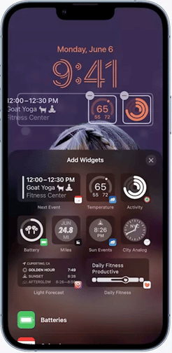 iOS 16, add Widgets