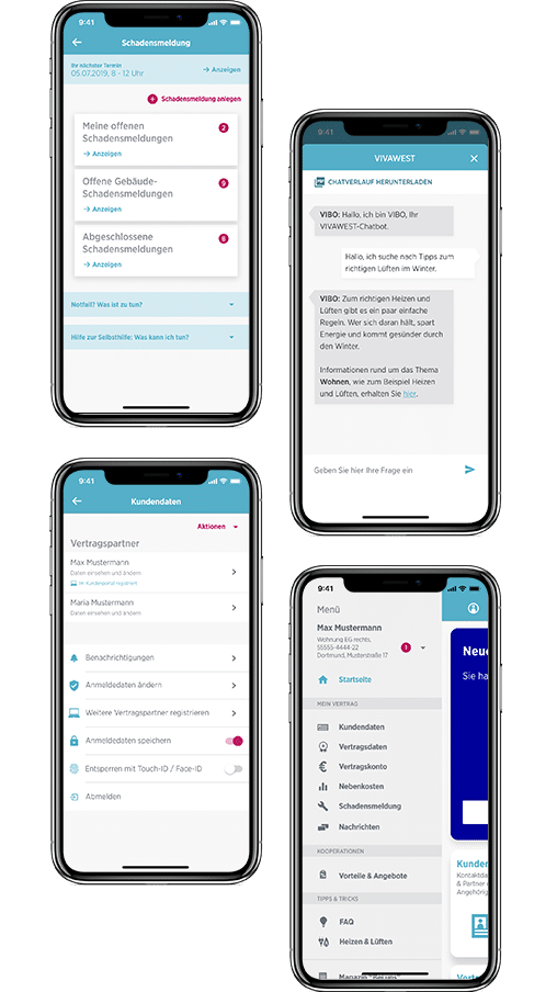 VIVAWEST | Kundenportal-App | Screens